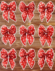 Red Polka Dot Bow Vinyl Die Cut Stickers Set Scrapbooking Laptop Water Bottle