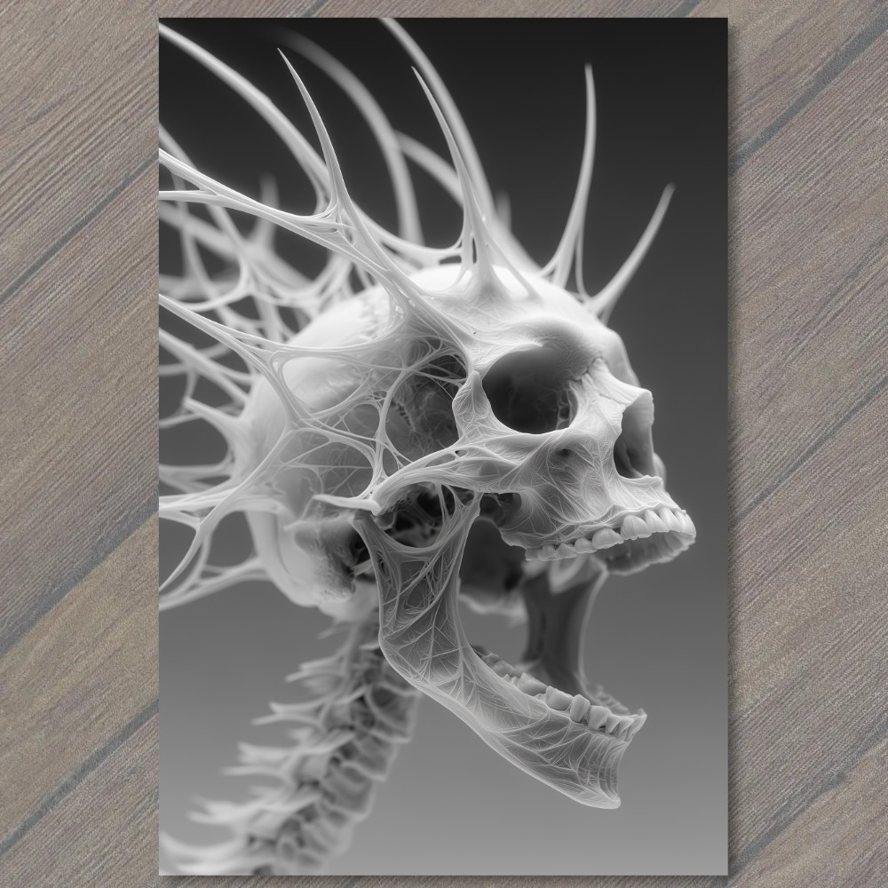 STICKER Skull Open Mouth Webbed Bone Spine Horror Alien Monster Black White Cr