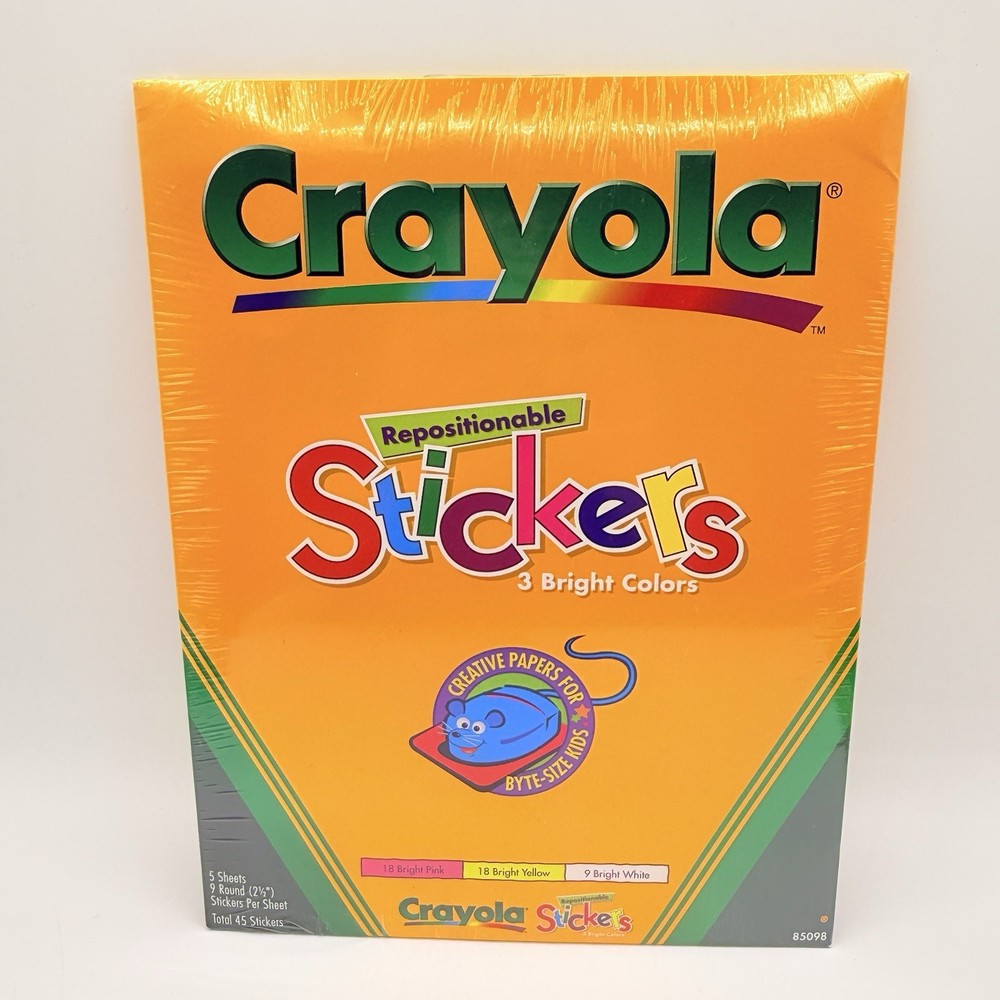 Crayola VTG Repositionable Stickers 3 Bright Colors New Sealed 45 Count. 85098