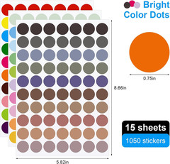1050 Pcs Dot Stickers 3/4 Inch Colored Dot Stickers 30 Color Circle Coding Label