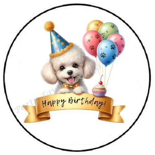 HAPPY BIRTHDAY POODLE ENVELOPE SEALS LABELS STICKERS PARTY FAVORS