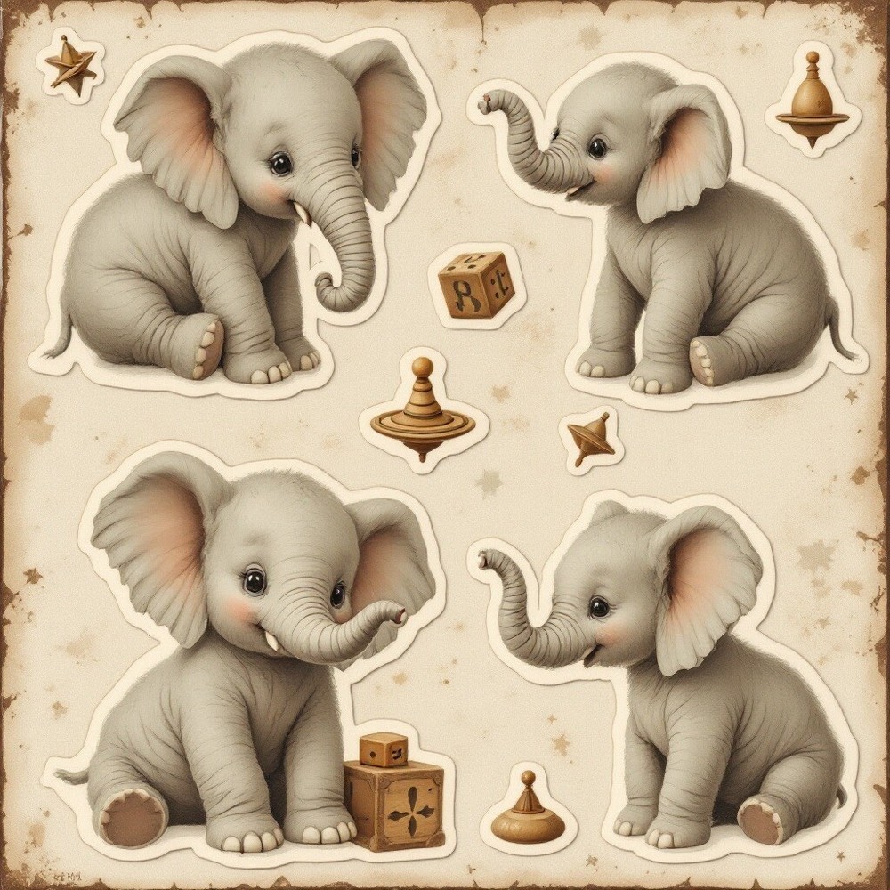 Cardstock Die Cut Embellishments Elephant (6) Cut Outs 5 Inch