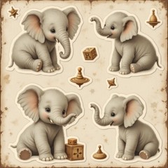 Cardstock Die Cut Embellishments Elephant (6) Cut Outs 5 Inch