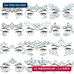 12 Sets Face Jewels Gems Mermaid Glitter Rhinestone Crystal Stickers Waterproof