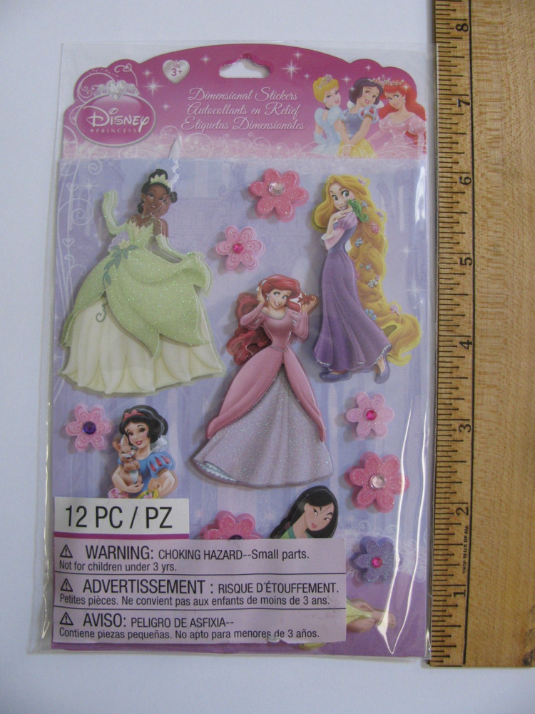 3D DISNEY PRINCESS Stickers Flowers Gems 12 Pieces NIP