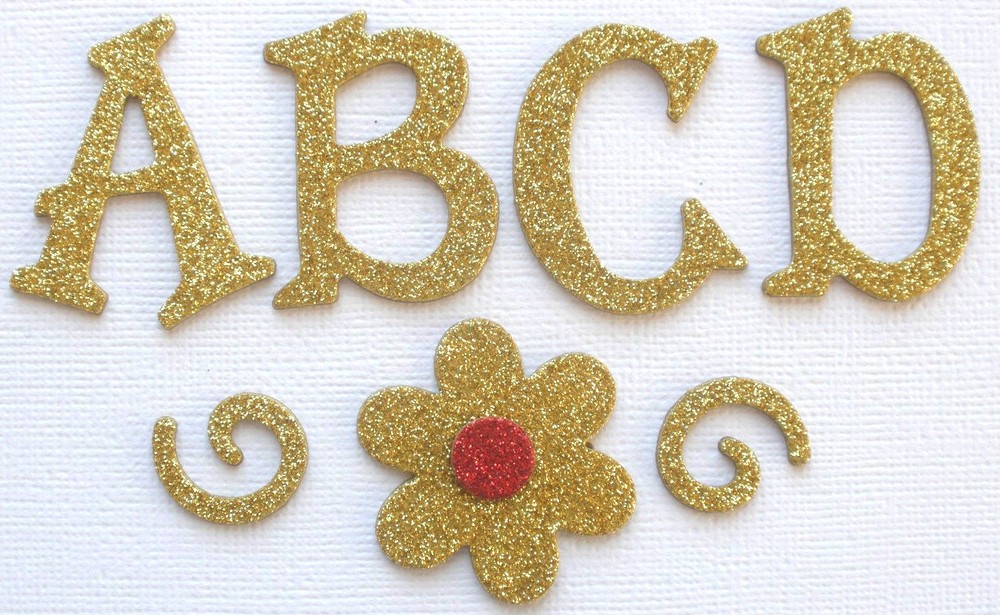 Doodlebug – GOLD – GLiTTER Alphabet Chipboard Letters Die Cuts 1.5″ inch tall