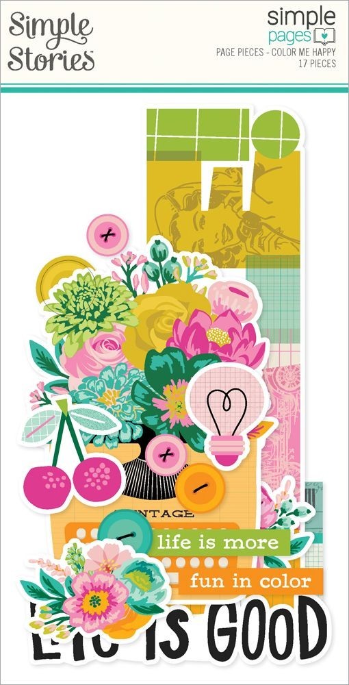 SS Page Pieces DieCuts Color Me Happy Smile Flowers Life is Good Vintage Fun