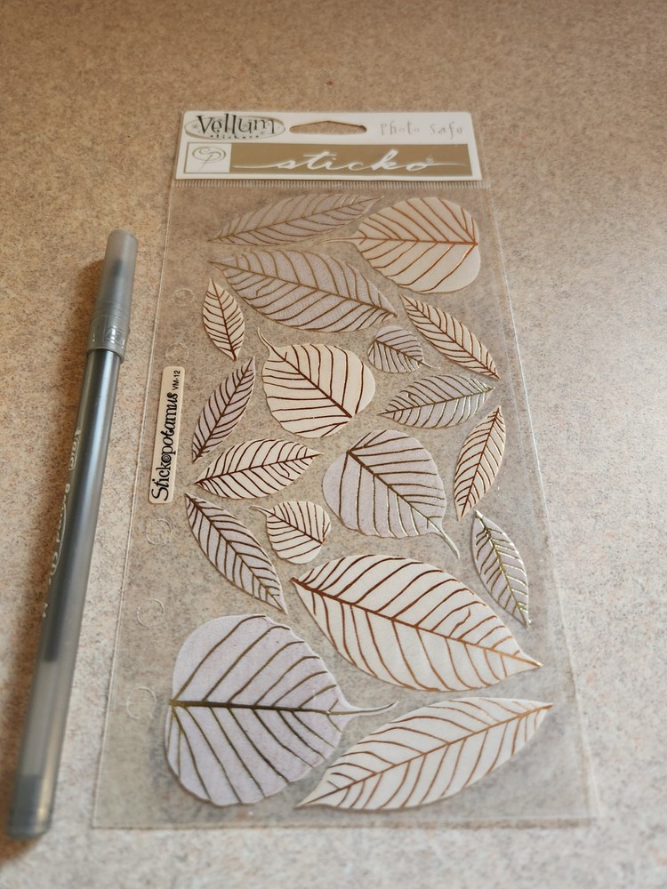 Sticko~Brown Orange Leaves~Vellum Shiny Stickers