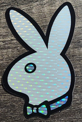 Vintage White PLAYBOY BUNNY Prism Glitter Vending Machine Sticker Rabbit Head