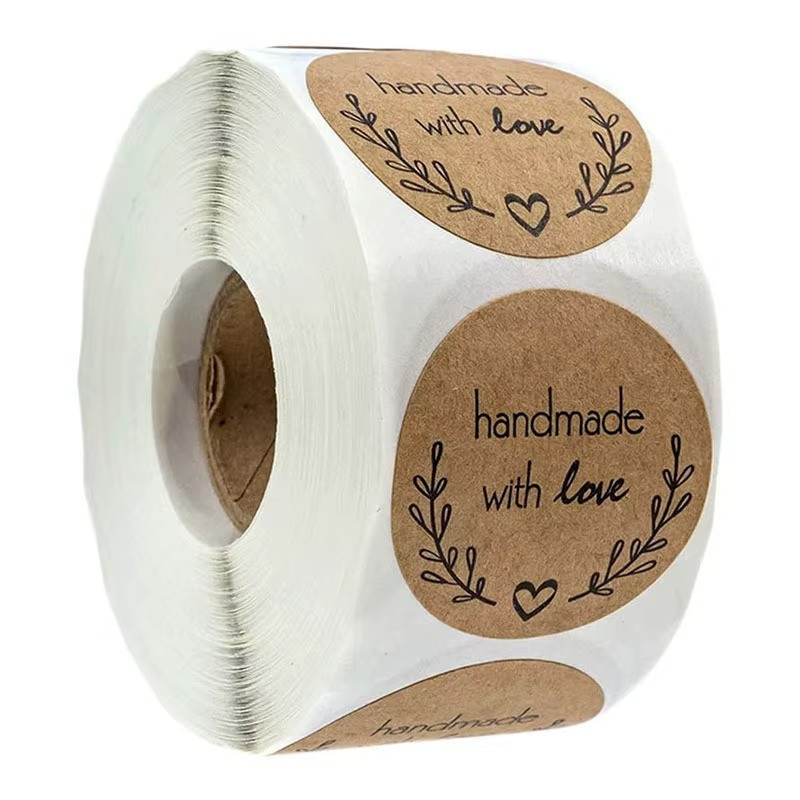 500pcs Kraft Paper Thank You Stickers Vintage Handmade With Love Labels