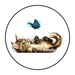 30 CUTE KITTEN AND BUTTERFLY ENVELOPE SEALS LABELS STICKERS 1.5″ ROUND CAT