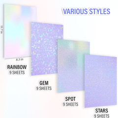24 Sheets A4 Holographic Paper Sticker Transparent Waterproof Self Adhesive Film
