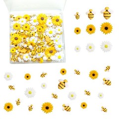 DANUDON 100PCS Mini Bees for Crafts Resin Bee Daisy Flowers yellow, white