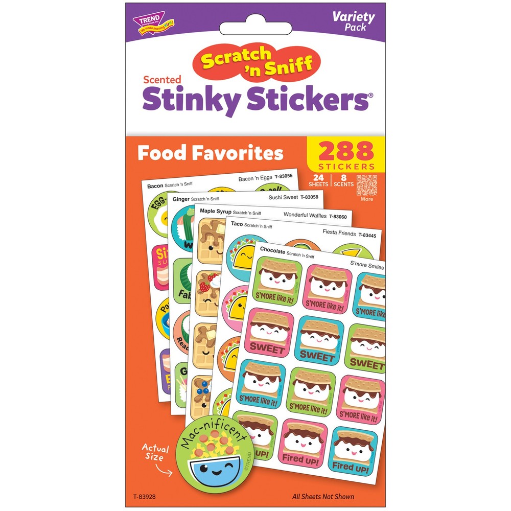 TREND Scratch ‘N Sniff Food Favorites – 288ct Scented Stickers, 8 Scents, Retro