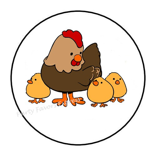 30 CHICKEN WITH CHICKS ENVELOPE SEALS LABELS STICKERS PARTY FAVORS 1.5″ ROUND