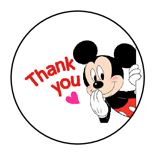 30 THANK YOU MICKEY MOUSE ENVELOPE SEALS LABELS STICKERS 1.5″ ROUND CUSTOM MADE