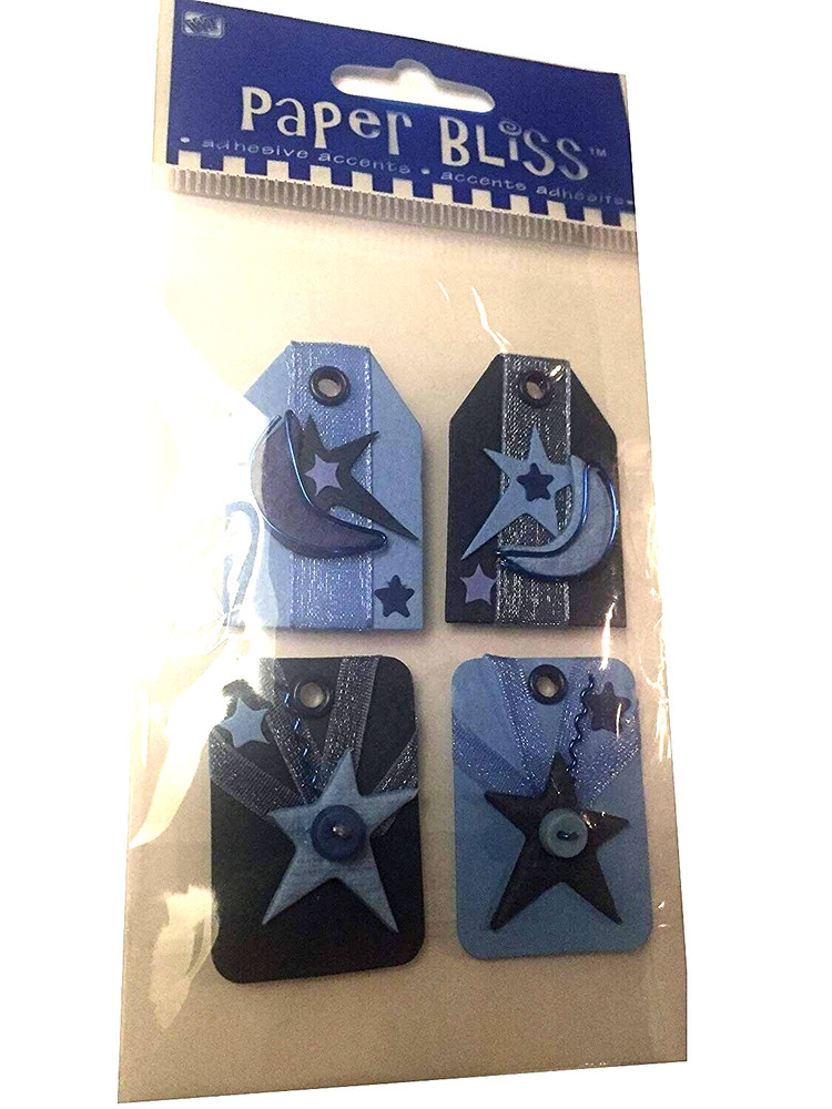 Moon Stars Night Dream Memory Blue Mini Tags Paper Bliss Stickers