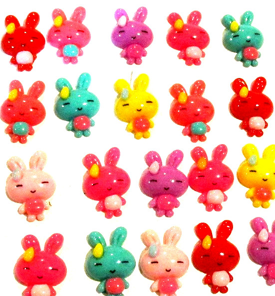 Lot of 20 Multicolor Little Girl Bunnies Flatbacks For Crafting – NEW (#26)