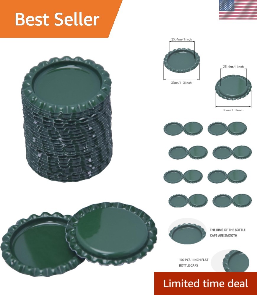 100 PCS Flattened Chrome Bottle Caps – Chrome Dark Green, 1 Inch Smooth DIY C…