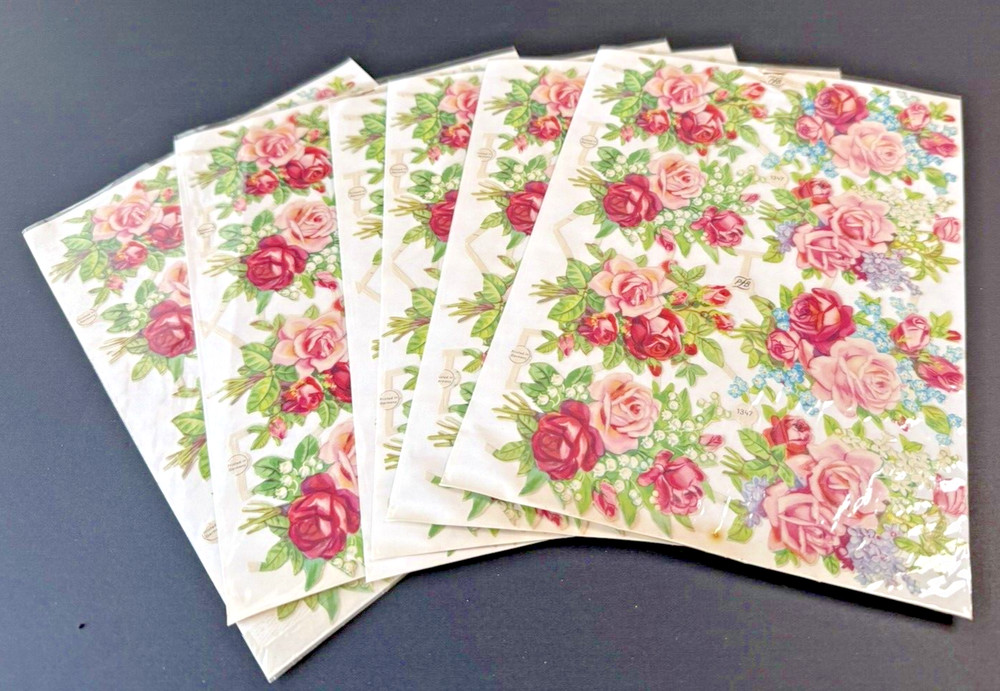 LOT OF 12 Full Sheets VTG PZB Flowers Valentine 1347 Die Cut Paper Scrap Germany