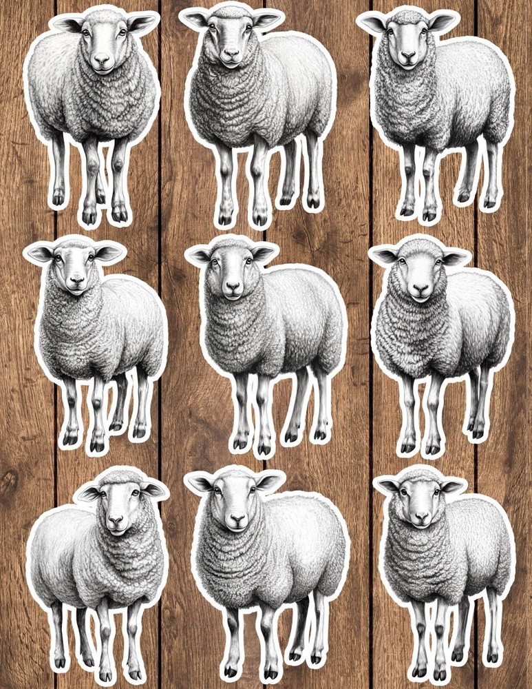 Black and White Sheep Die Cut Vinyl Stickers Scrapbooking Laptop Waterbottle