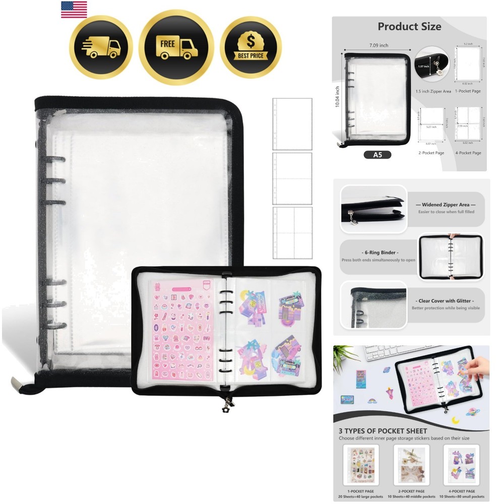 Sticker Storage Organizer Binder A5 Sticker Book Collecting Album Reusable St…