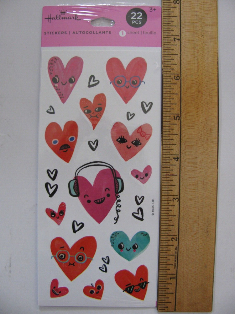 Hallmark Stickers FUNNY FACES HEARTS 1 Sheet 22 Pieces NIP