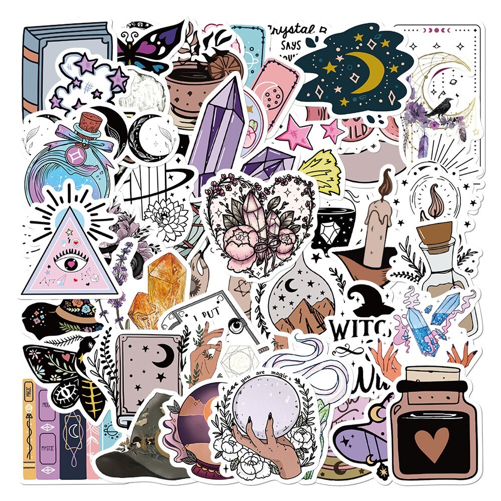 50pcs SPIRITUAL Stickers Pack,Crystal Potion Gothic Halloween Stickers, 199