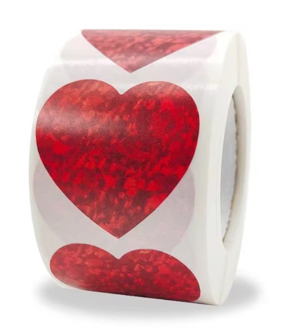 1 Roll 500 pcs Red Heart Stickers 1 in / 25 mm Brand New