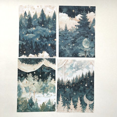 Green Tree Glitter Background Stickers Junk Journal Collage