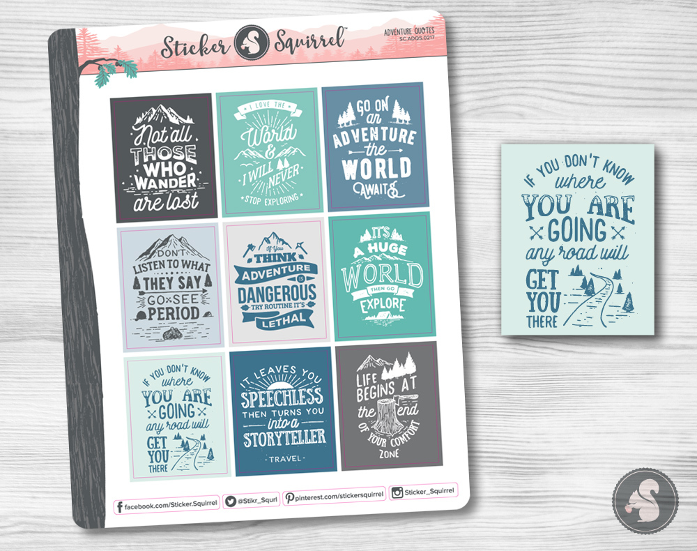 Adventure Quotes Planner Stickers – exploration hiking travel inspirational
