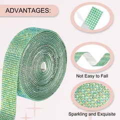 Self Adhesive Rhinestone Strips 3 Yards 0.8 Inch for Craft,Dark Green AB