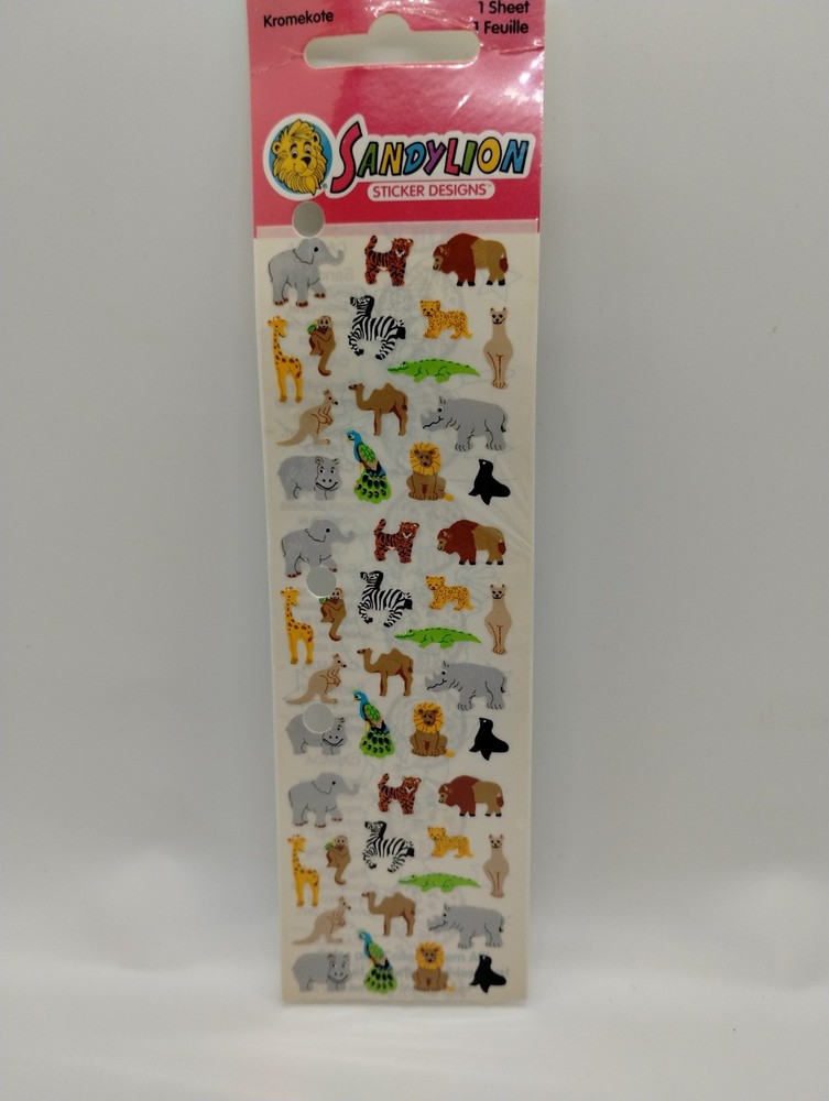 Vintage Sandylion Kromekote Zoo Jungle Safari Wild Animals Mini Stickers