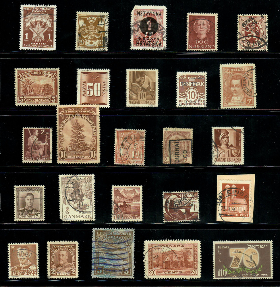 25 Brown Sepia Chocolate Worldwide Used Stamps Color Lot — Crafts Art (WM264)