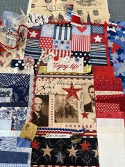 slow stitch junk journal kit Vintage Lace Fabrics Buttons Red White Blue Crafts