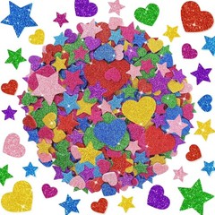 8-Color 1000PCS Glitter Foam Stickers Set – Heart & Star for Scrapbooking & DIY