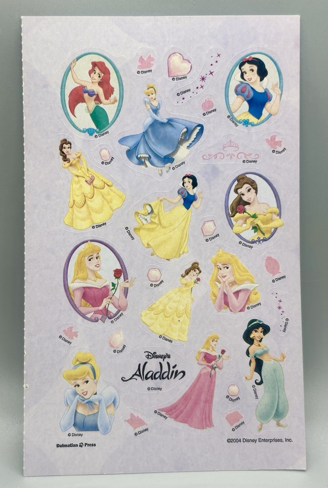 Disney Princess Sticker Sheet ~ Ariel Aurora Belle Jasmine Snow White Cinderella