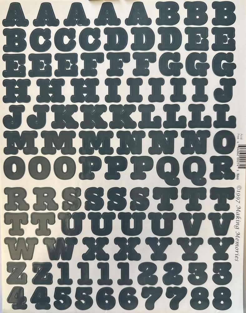 NAVY 3/4” ALPHABET Stickers(2 sheet)Making Memories•Letters •Number•Word•Journal