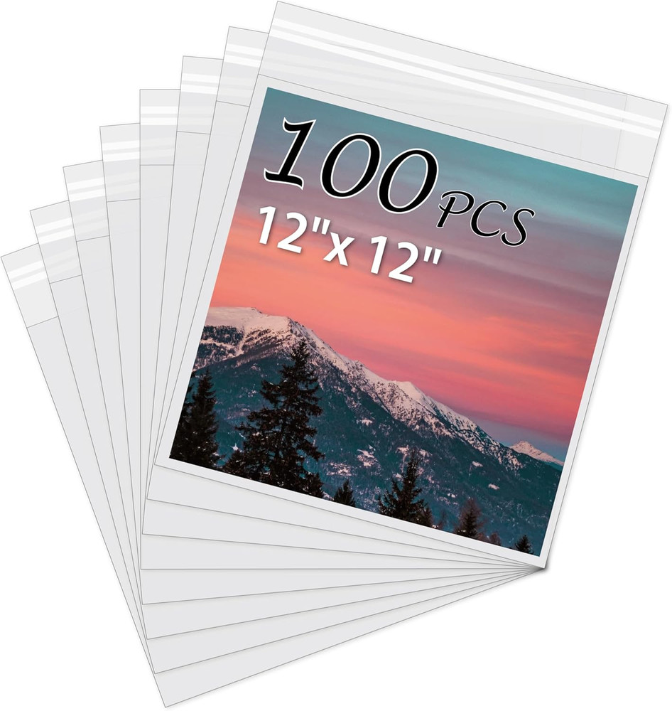 Acid-Free Picture Sleeves, 100Pack Crystal Clear Storage Bags for 12X12 Art Prin