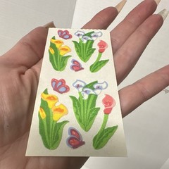 Sandylion Flower & Butterfly Stickers, Flocked Scrapbooking Sticker Sheet