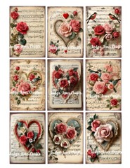 (9) Vintage Hearts & Roses Collage Glossy Stickers~Scrapbooks~Labels~Party~#318S