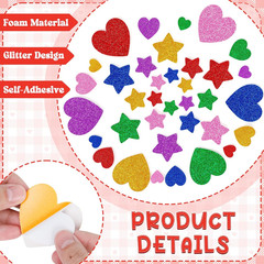 300 PCS Foam Stickers, Colorful Heart Stickers Glitter Star Heart Stickers, Self