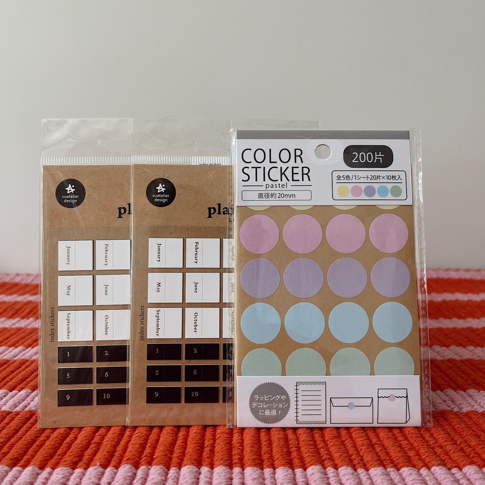 Suatelier & Pastel Dot Planner Sticker Bundle – Monthly Index & Color Labels