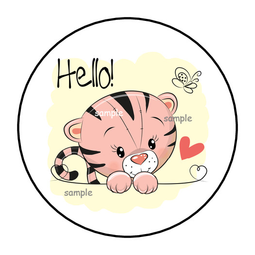30 CUTE TIGER HELLO STICKERS ENVELOPE SEALS LABELS 1.5″ ROUND GIFT TAGS