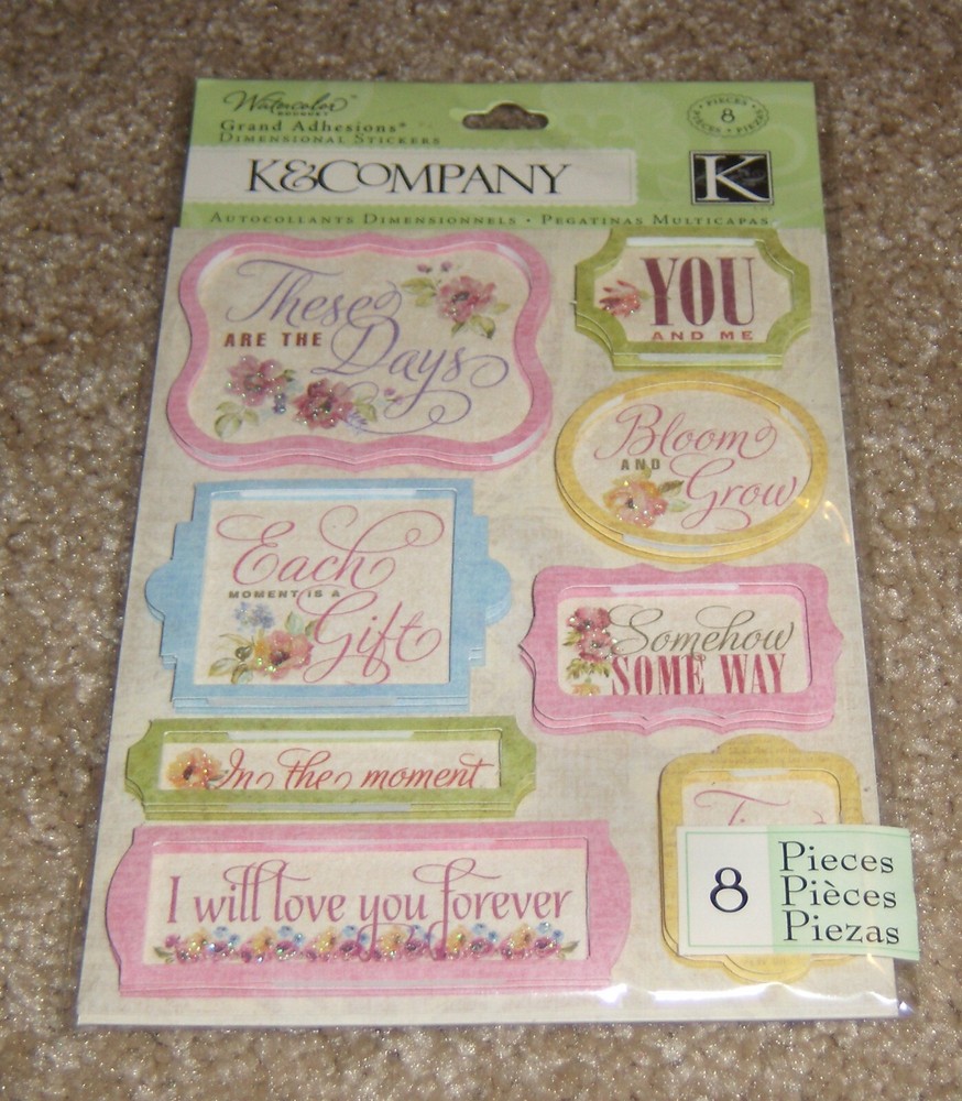 K&Company Grand Adhesions ~ Watercolor Bouquet Words w/Glitter Accents