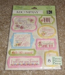 K&Company Grand Adhesions ~ Watercolor Bouquet Words w/Glitter Accents