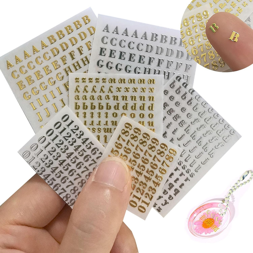 Glitter Letter Stickers for Resin 6 Sheets 3Mm Alphabet Number Stickers Alloy Me