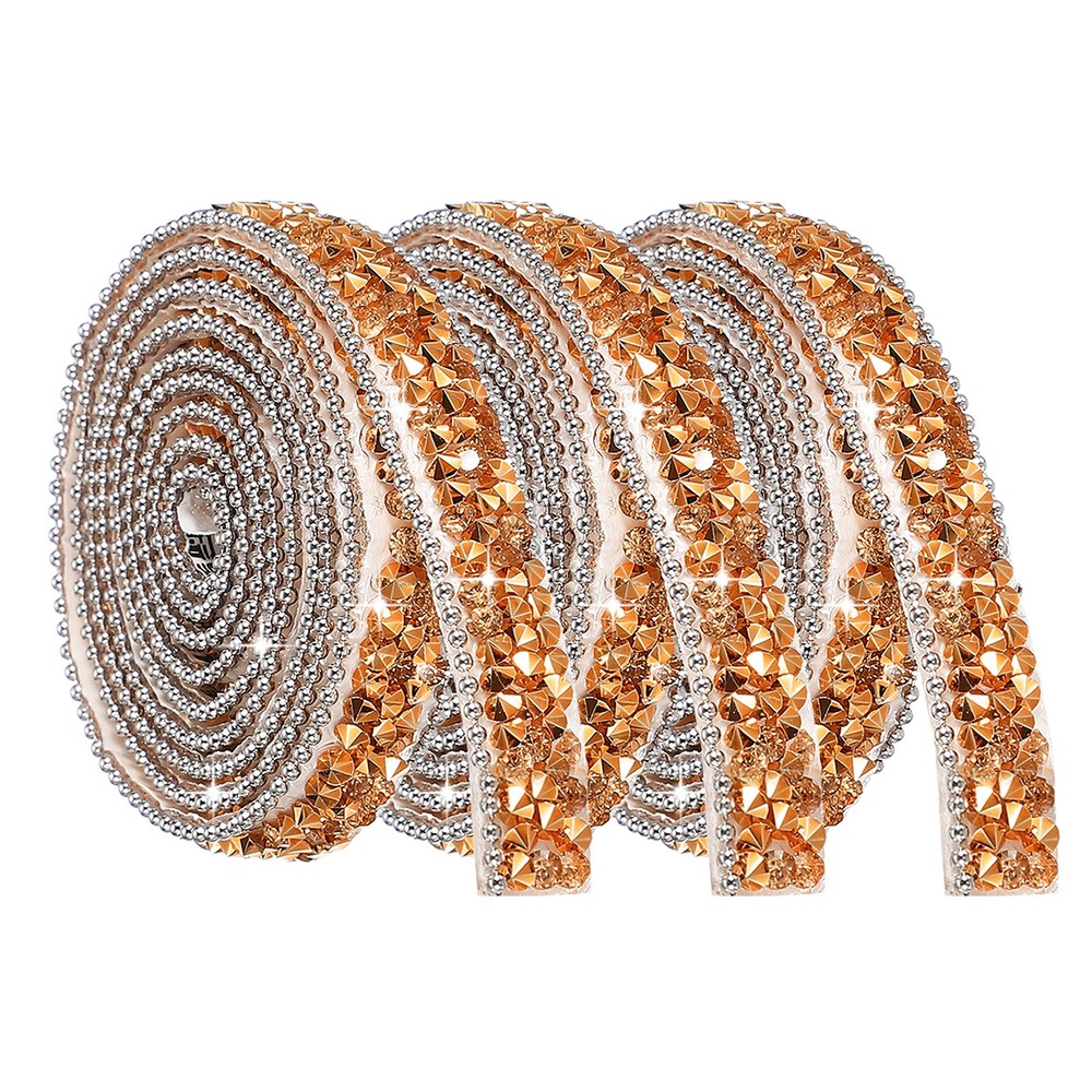 3Rolls Self Adhesive Resin Rhinestone Strips for Crafts, Rose Gold
