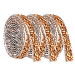 3Rolls Self Adhesive Resin Rhinestone Strips for Crafts, Rose Gold
