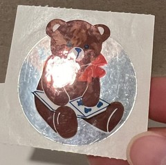 Vintage 80’s SMALL WORLD GREETINGS Teddy Bear Foil Mylar Sticker – Rare